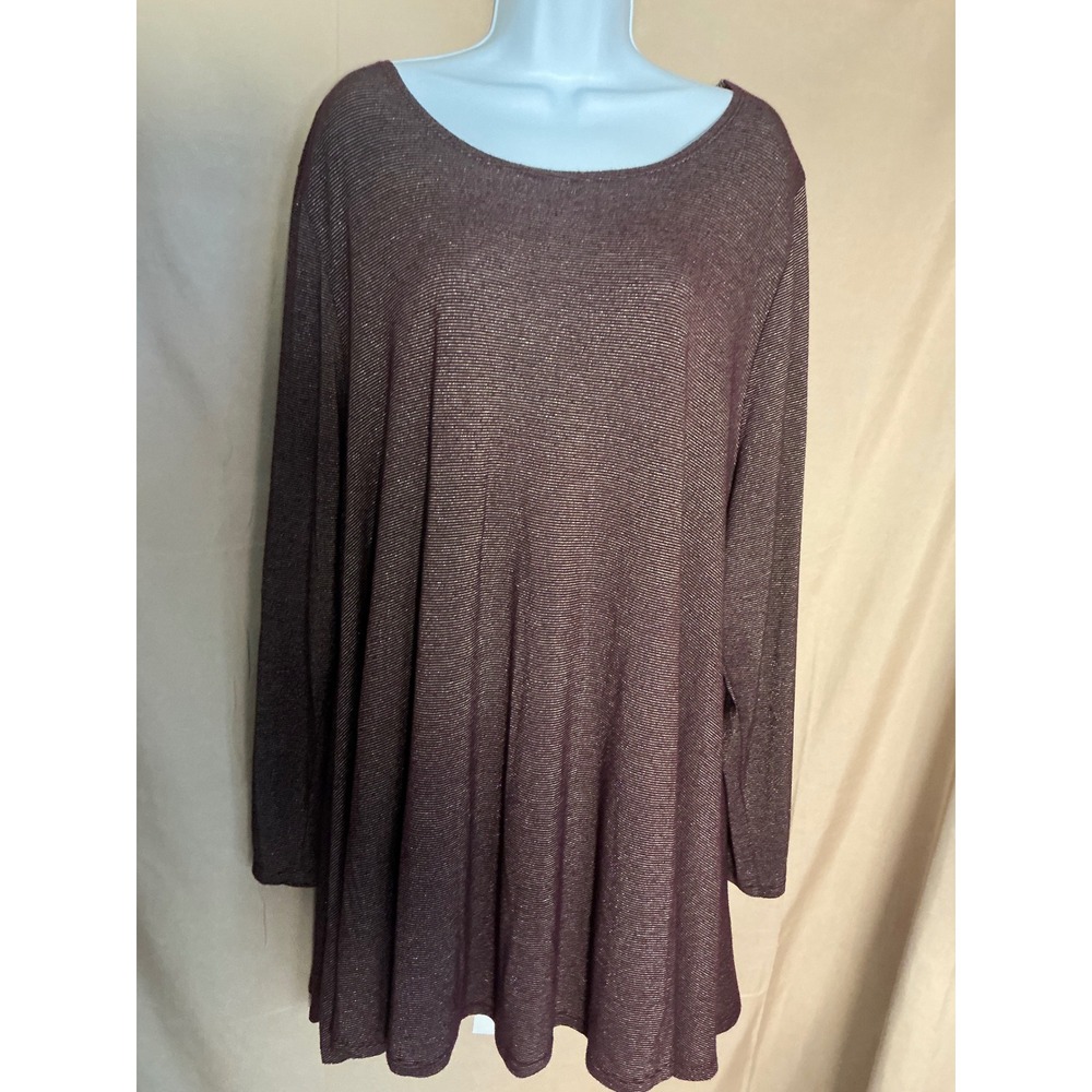 Lane Bryant Tunic Women 22/24 Burgundy Excellent Metallic Stripe Swing Top